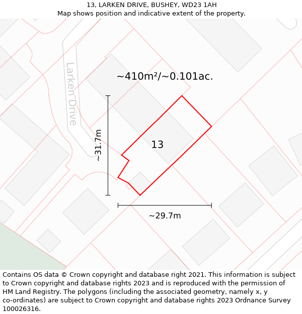 13, LARKEN DRIVE, BUSHEY, WD23 1AH: Plot and title map