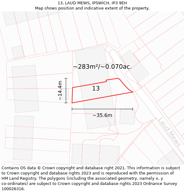 13, LAUD MEWS, IPSWICH, IP3 9EH: Plot and title map
