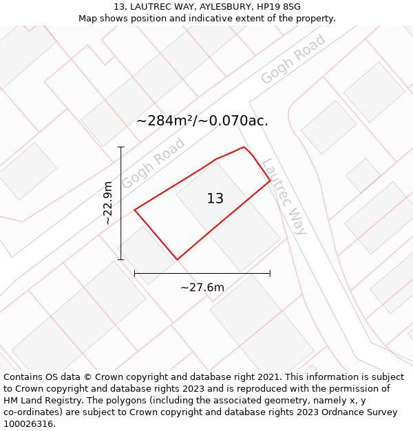 13, LAUTREC WAY, AYLESBURY, HP19 8SG: Plot and title map