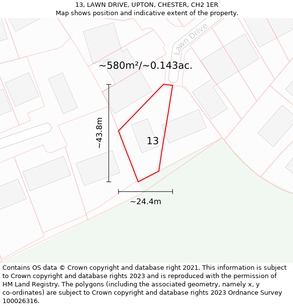13, LAWN DRIVE, UPTON, CHESTER, CH2 1ER: Plot and title map