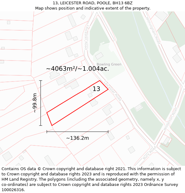 13, LEICESTER ROAD, POOLE, BH13 6BZ: Plot and title map
