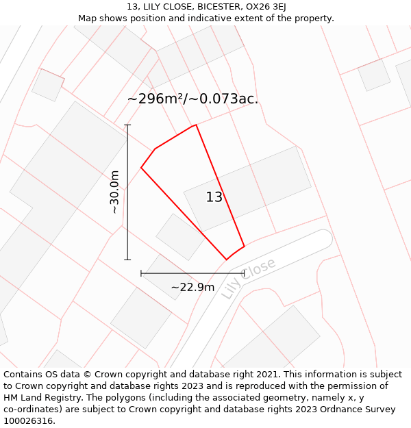 13, LILY CLOSE, BICESTER, OX26 3EJ: Plot and title map