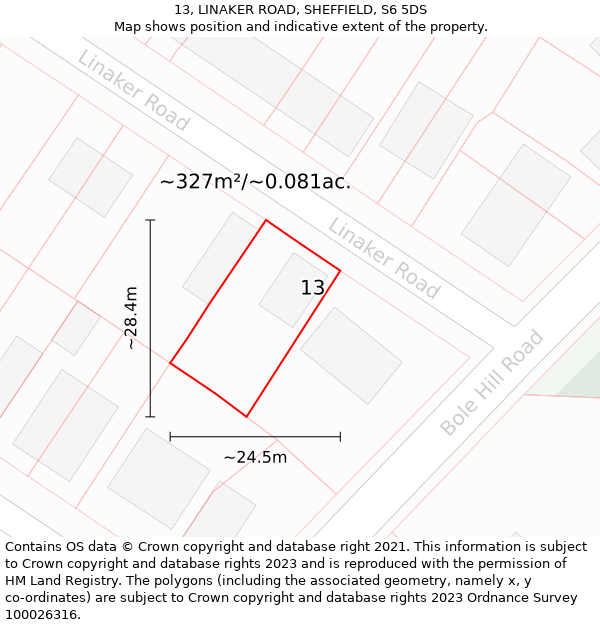 13, LINAKER ROAD, SHEFFIELD, S6 5DS: Plot and title map