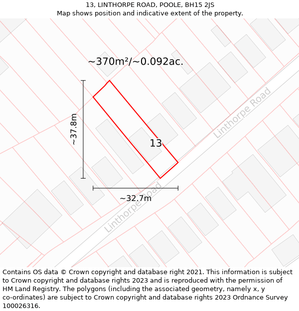 13, LINTHORPE ROAD, POOLE, BH15 2JS: Plot and title map