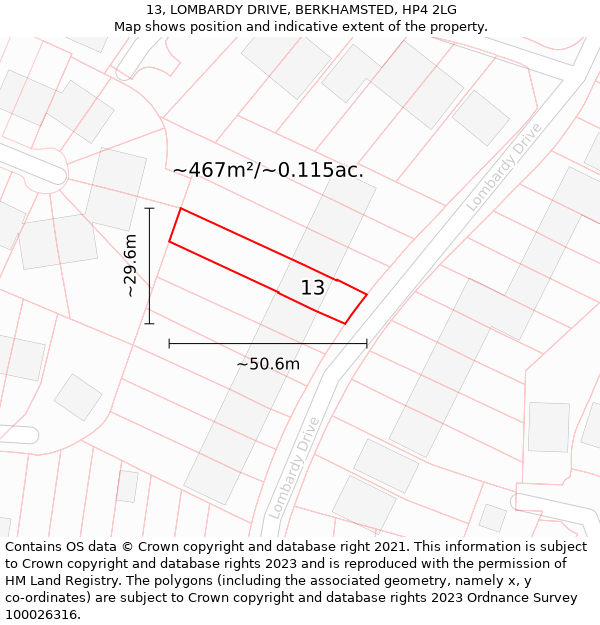 13, LOMBARDY DRIVE, BERKHAMSTED, HP4 2LG: Plot and title map