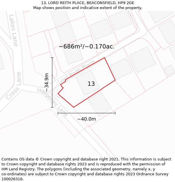 13, LORD REITH PLACE, BEACONSFIELD, HP9 2GE: Plot and title map