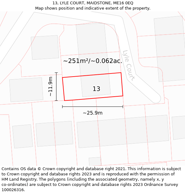 13, LYLE COURT, MAIDSTONE, ME16 0EQ: Plot and title map