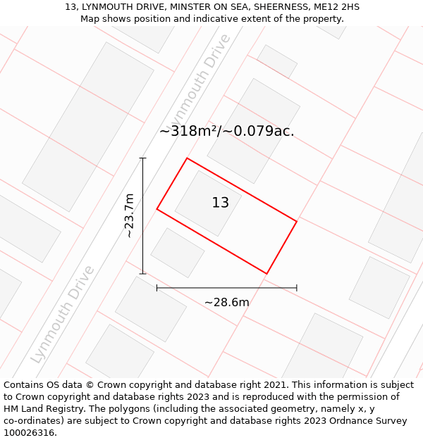 13, LYNMOUTH DRIVE, MINSTER ON SEA, SHEERNESS, ME12 2HS: Plot and title map