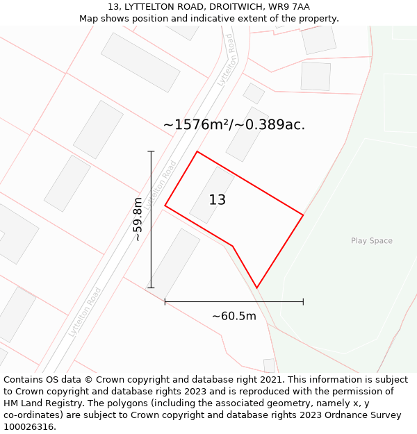 13, LYTTELTON ROAD, DROITWICH, WR9 7AA: Plot and title map