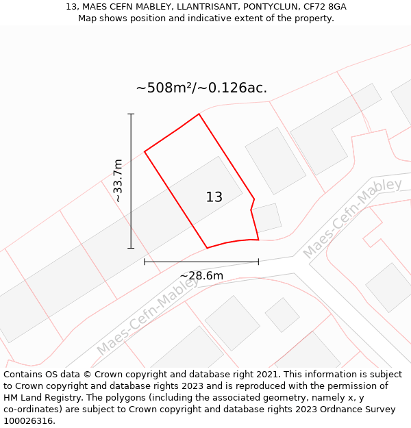 13, MAES CEFN MABLEY, LLANTRISANT, PONTYCLUN, CF72 8GA: Plot and title map