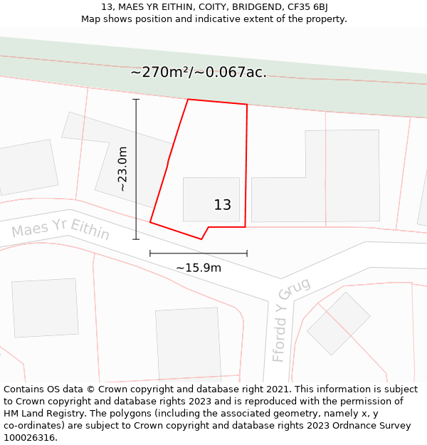 13, MAES YR EITHIN, COITY, BRIDGEND, CF35 6BJ: Plot and title map