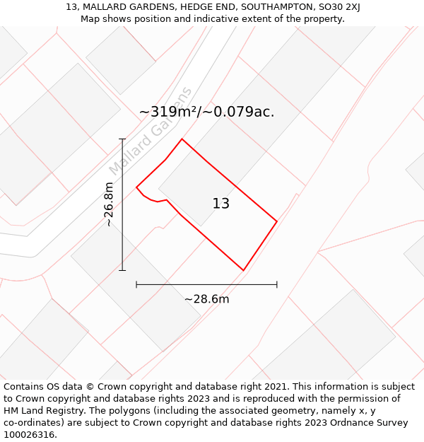 13, MALLARD GARDENS, HEDGE END, SOUTHAMPTON, SO30 2XJ: Plot and title map