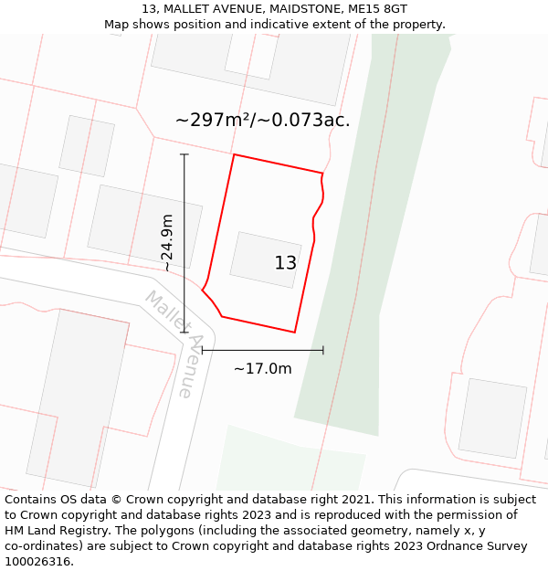 13, MALLET AVENUE, MAIDSTONE, ME15 8GT: Plot and title map