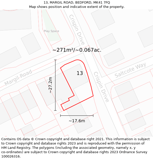 13, MARGIL ROAD, BEDFORD, MK41 7FQ: Plot and title map