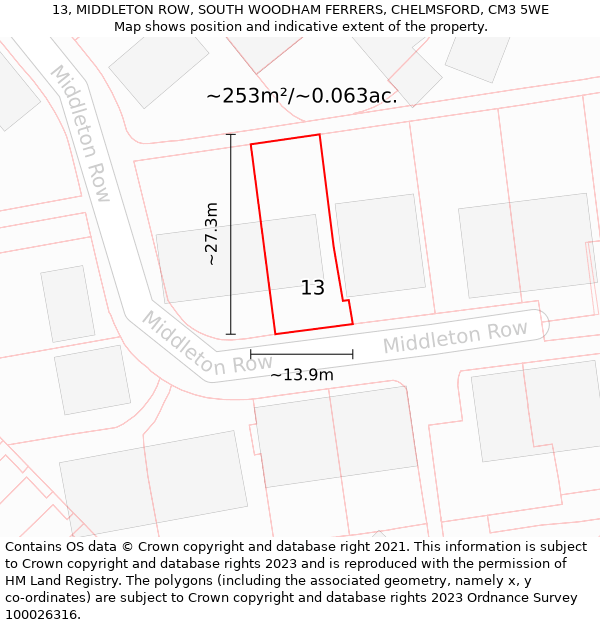 13, MIDDLETON ROW, SOUTH WOODHAM FERRERS, CHELMSFORD, CM3 5WE: Plot and title map