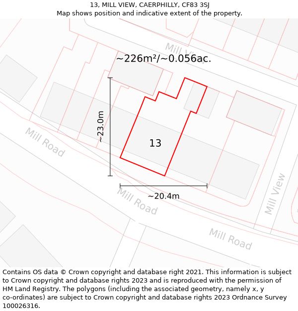 13, MILL VIEW, CAERPHILLY, CF83 3SJ: Plot and title map