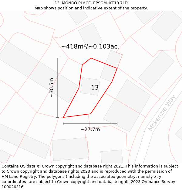 13, MONRO PLACE, EPSOM, KT19 7LD: Plot and title map