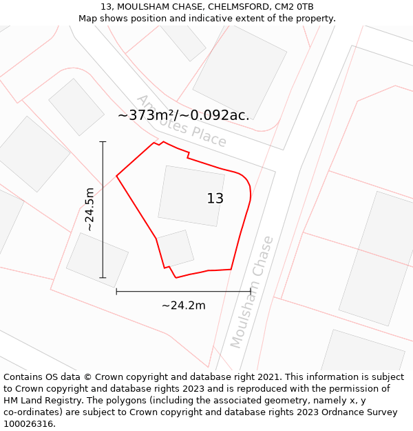 13, MOULSHAM CHASE, CHELMSFORD, CM2 0TB: Plot and title map