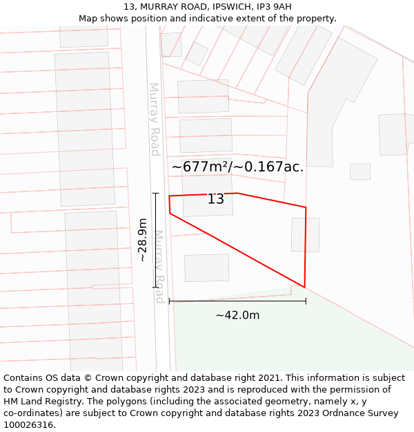 13, MURRAY ROAD, IPSWICH, IP3 9AH: Plot and title map