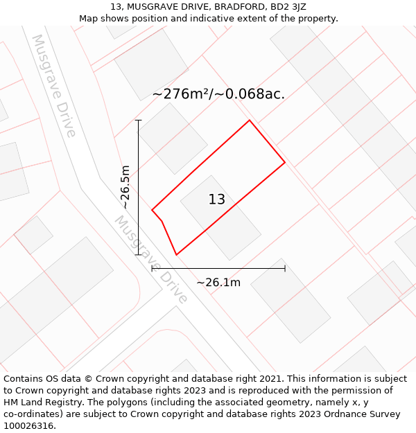 13, MUSGRAVE DRIVE, BRADFORD, BD2 3JZ: Plot and title map