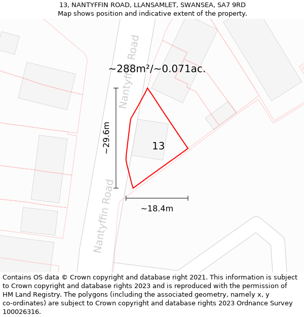 13, NANTYFFIN ROAD, LLANSAMLET, SWANSEA, SA7 9RD: Plot and title map