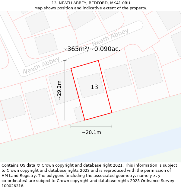 13, NEATH ABBEY, BEDFORD, MK41 0RU: Plot and title map