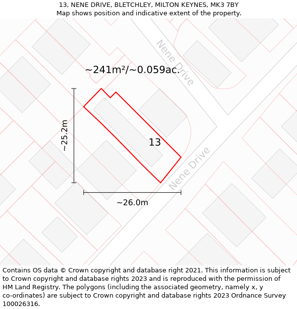 13, NENE DRIVE, BLETCHLEY, MILTON KEYNES, MK3 7BY: Plot and title map