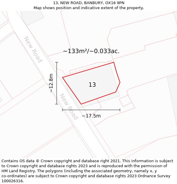 13, NEW ROAD, BANBURY, OX16 9PN: Plot and title map