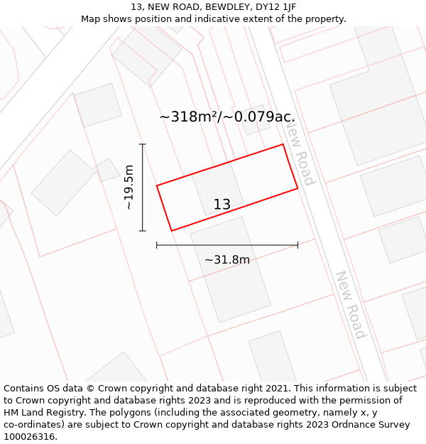 13, NEW ROAD, BEWDLEY, DY12 1JF: Plot and title map