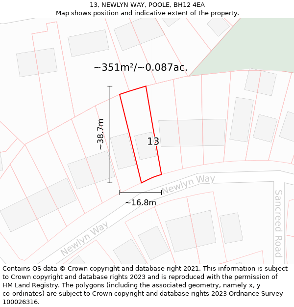 13, NEWLYN WAY, POOLE, BH12 4EA: Plot and title map