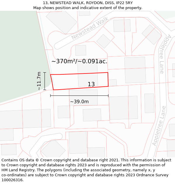 13, NEWSTEAD WALK, ROYDON, DISS, IP22 5RY: Plot and title map