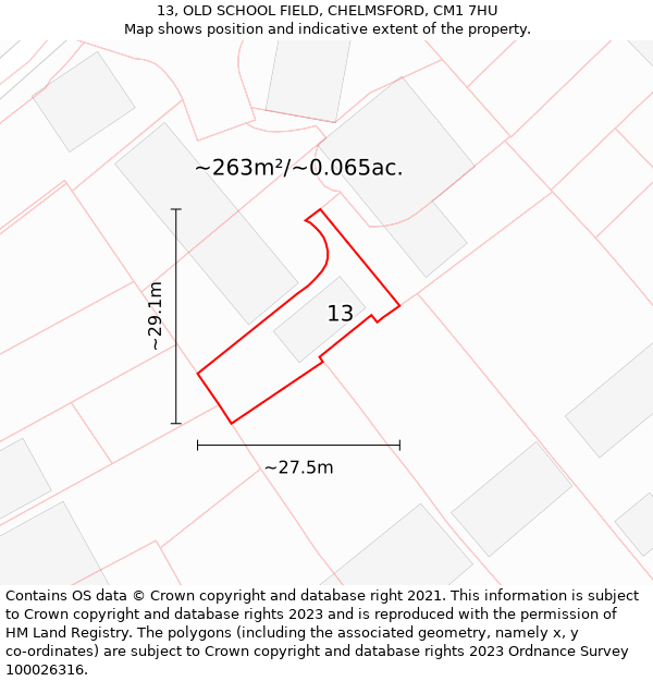 13, OLD SCHOOL FIELD, CHELMSFORD, CM1 7HU: Plot and title map