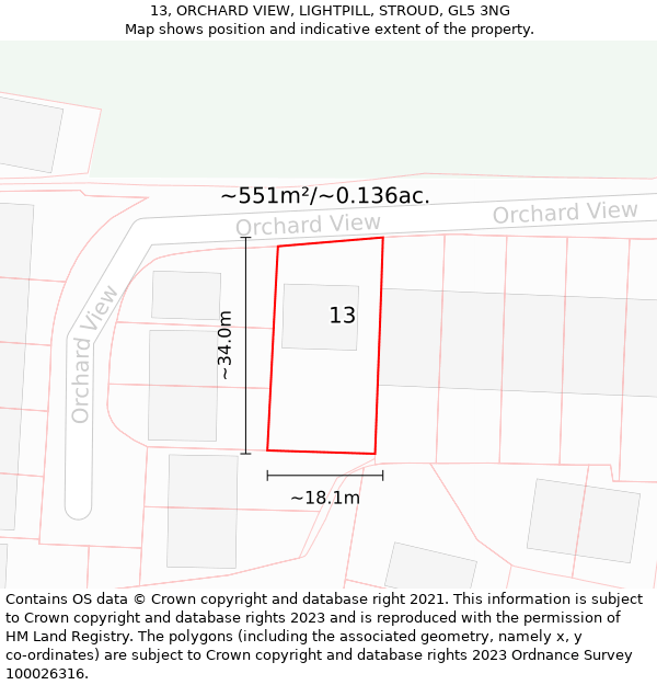 13, ORCHARD VIEW, LIGHTPILL, STROUD, GL5 3NG: Plot and title map