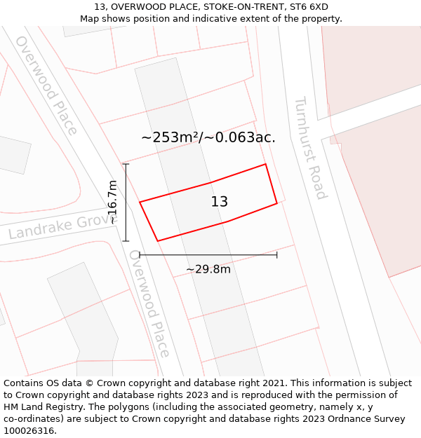 13, OVERWOOD PLACE, STOKE-ON-TRENT, ST6 6XD: Plot and title map