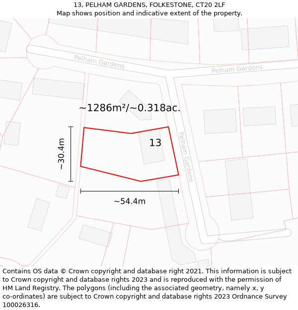 13, PELHAM GARDENS, FOLKESTONE, CT20 2LF: Plot and title map