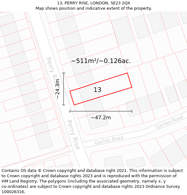 13, PERRY RISE, LONDON, SE23 2QX: Plot and title map