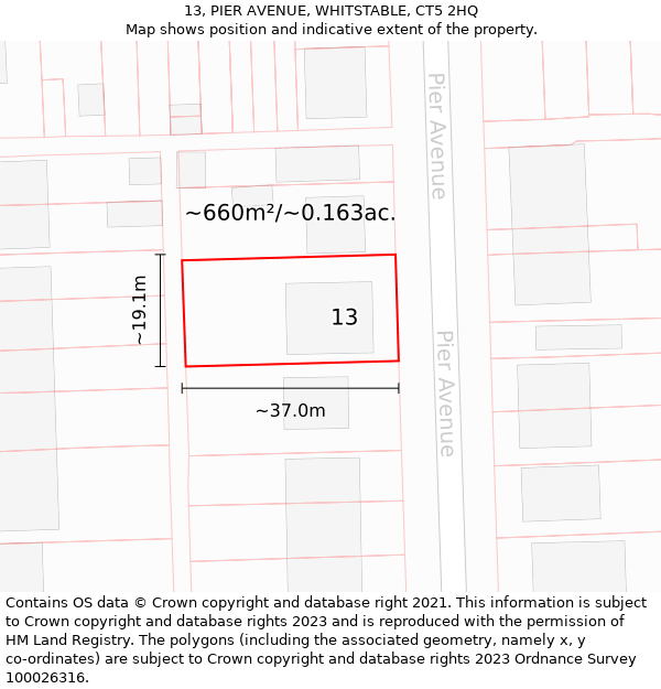 13, PIER AVENUE, WHITSTABLE, CT5 2HQ: Plot and title map