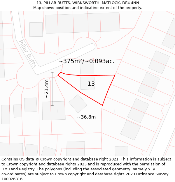 13, PILLAR BUTTS, WIRKSWORTH, MATLOCK, DE4 4NN: Plot and title map