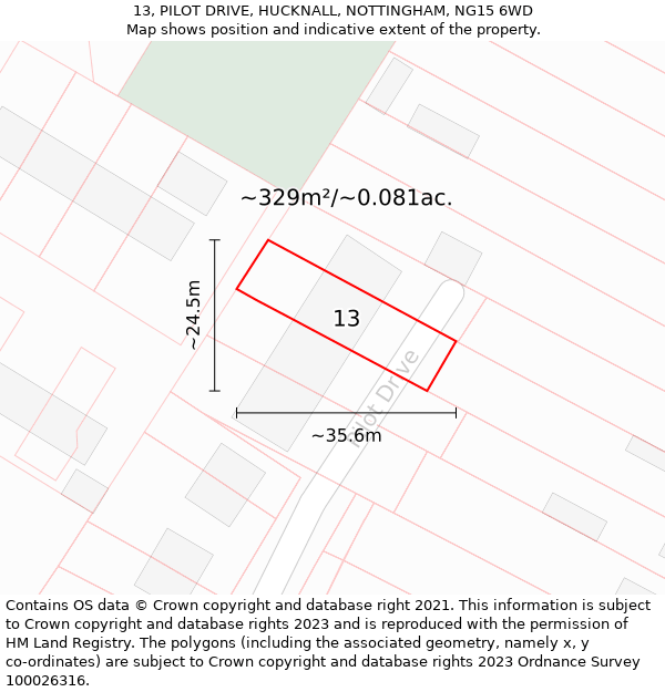 13, PILOT DRIVE, HUCKNALL, NOTTINGHAM, NG15 6WD: Plot and title map