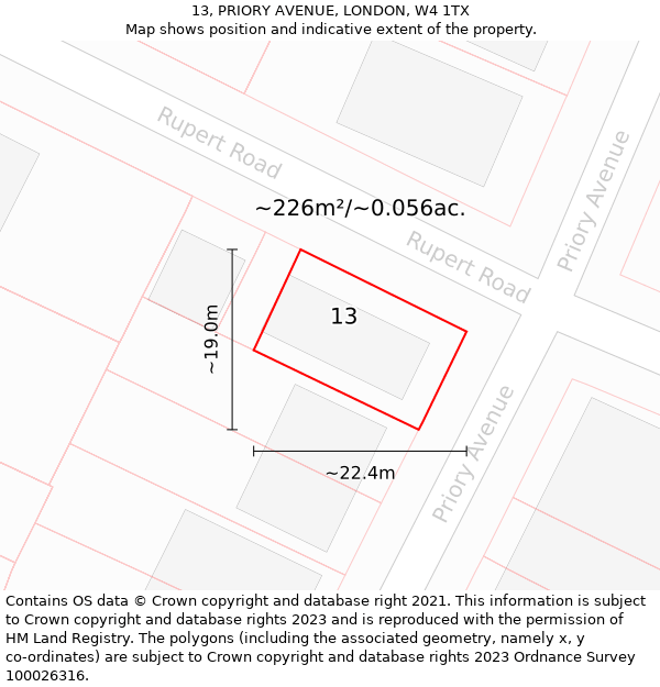 13, PRIORY AVENUE, LONDON, W4 1TX: Plot and title map