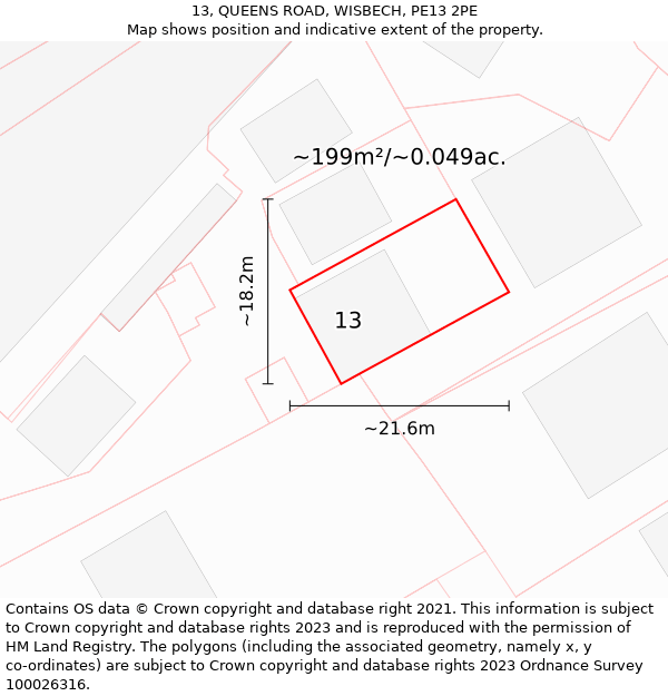 13, QUEENS ROAD, WISBECH, PE13 2PE: Plot and title map