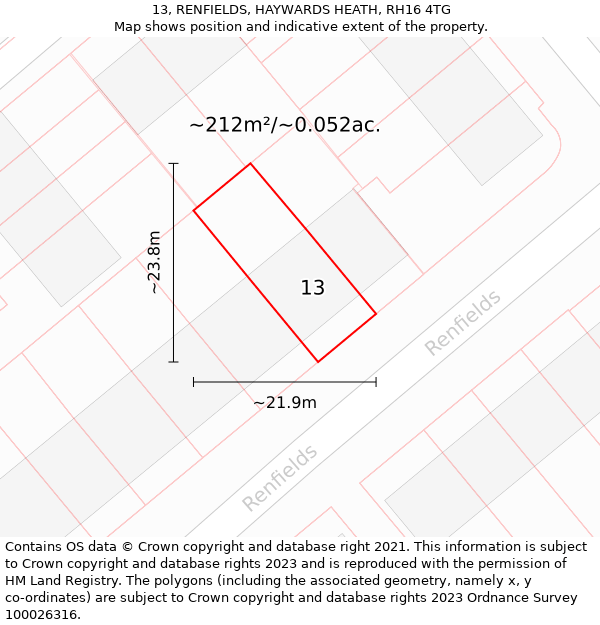 13, RENFIELDS, HAYWARDS HEATH, RH16 4TG: Plot and title map