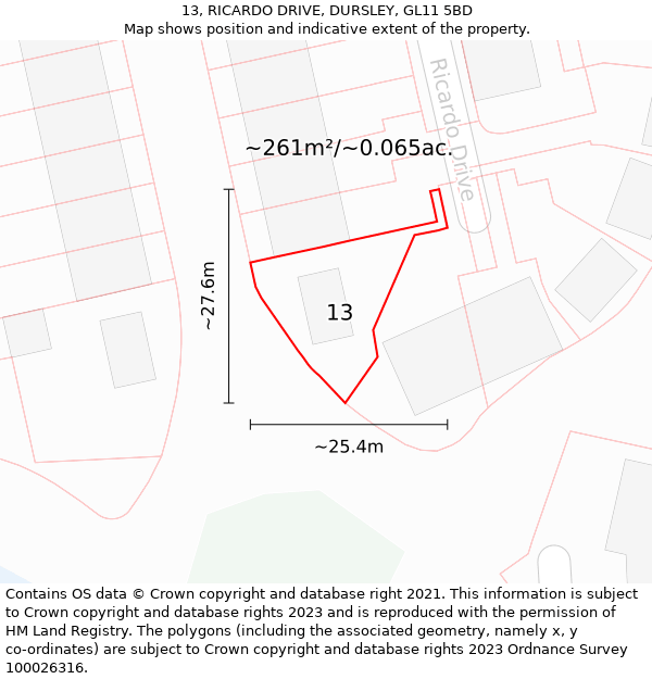 13, RICARDO DRIVE, DURSLEY, GL11 5BD: Plot and title map