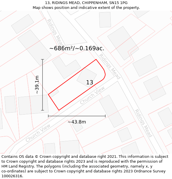 13, RIDINGS MEAD, CHIPPENHAM, SN15 1PG: Plot and title map