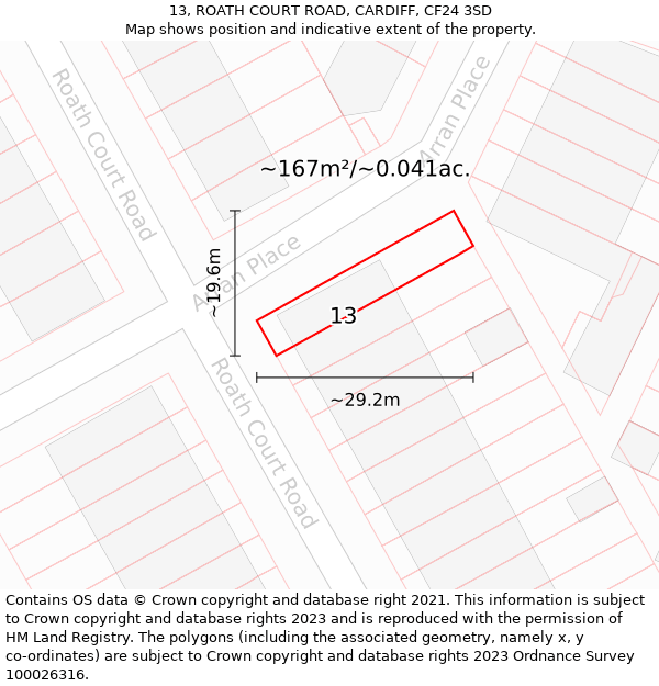 13, ROATH COURT ROAD, CARDIFF, CF24 3SD: Plot and title map