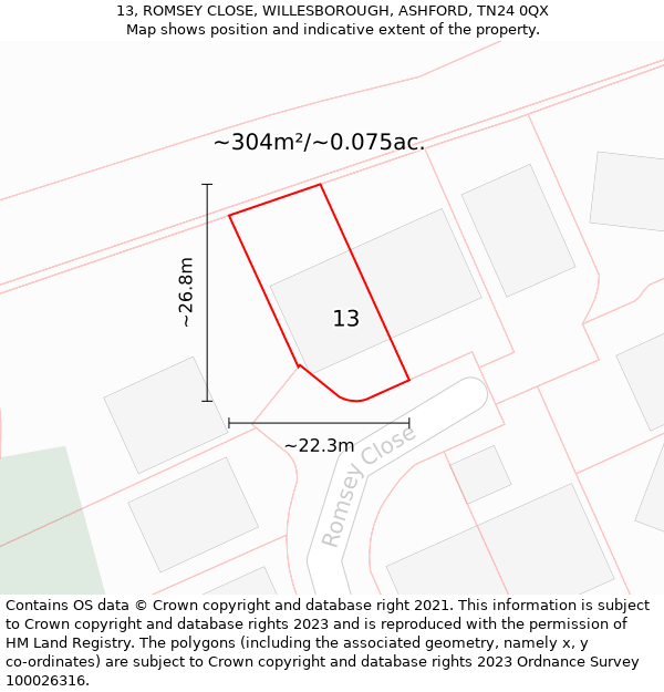 13, ROMSEY CLOSE, WILLESBOROUGH, ASHFORD, TN24 0QX: Plot and title map