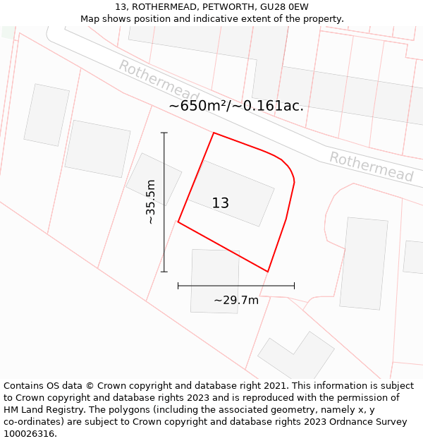 13, ROTHERMEAD, PETWORTH, GU28 0EW: Plot and title map