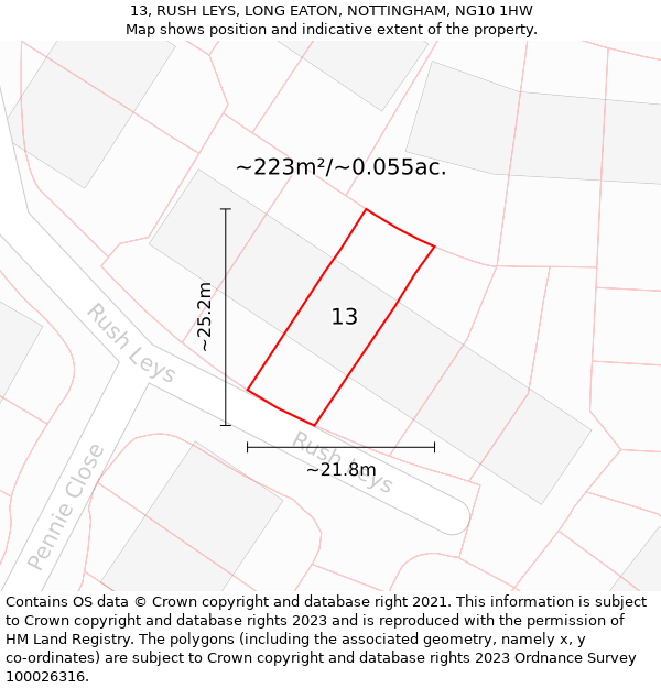 13, RUSH LEYS, LONG EATON, NOTTINGHAM, NG10 1HW: Plot and title map