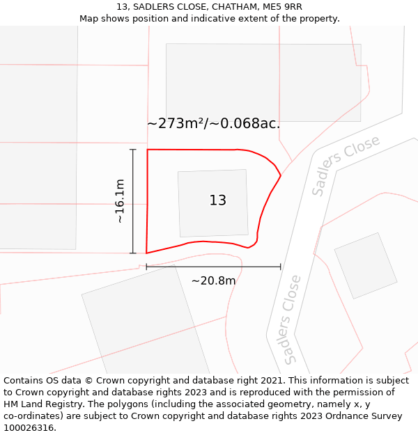 13, SADLERS CLOSE, CHATHAM, ME5 9RR: Plot and title map