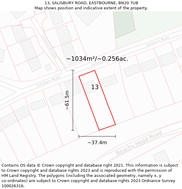 13, SALISBURY ROAD, EASTBOURNE, BN20 7UB: Plot and title map